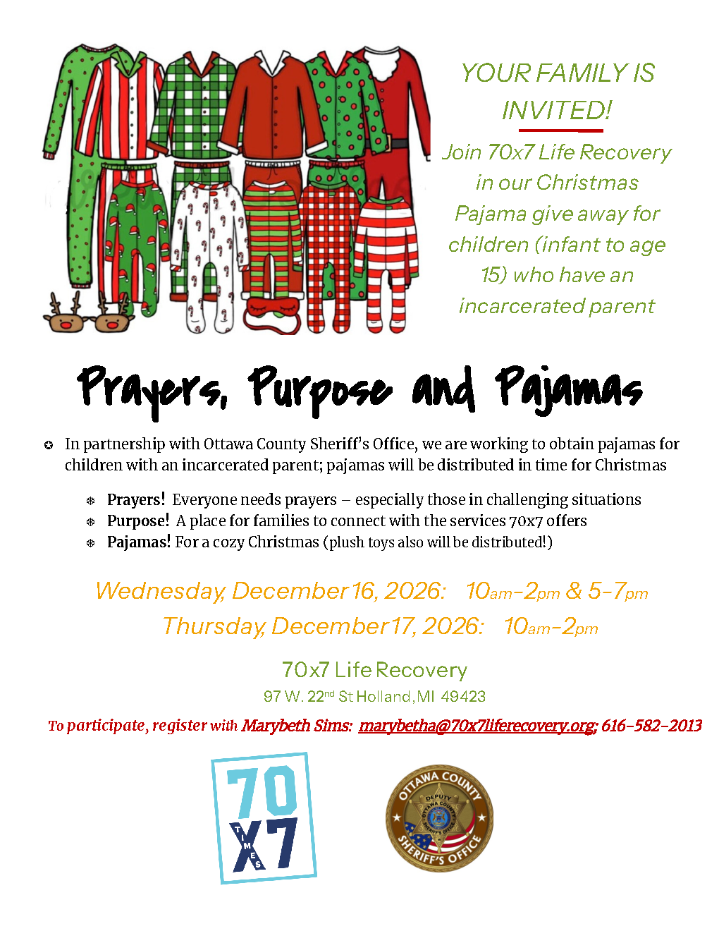 Prayers, Purpose & Pajamas — Holland flyer